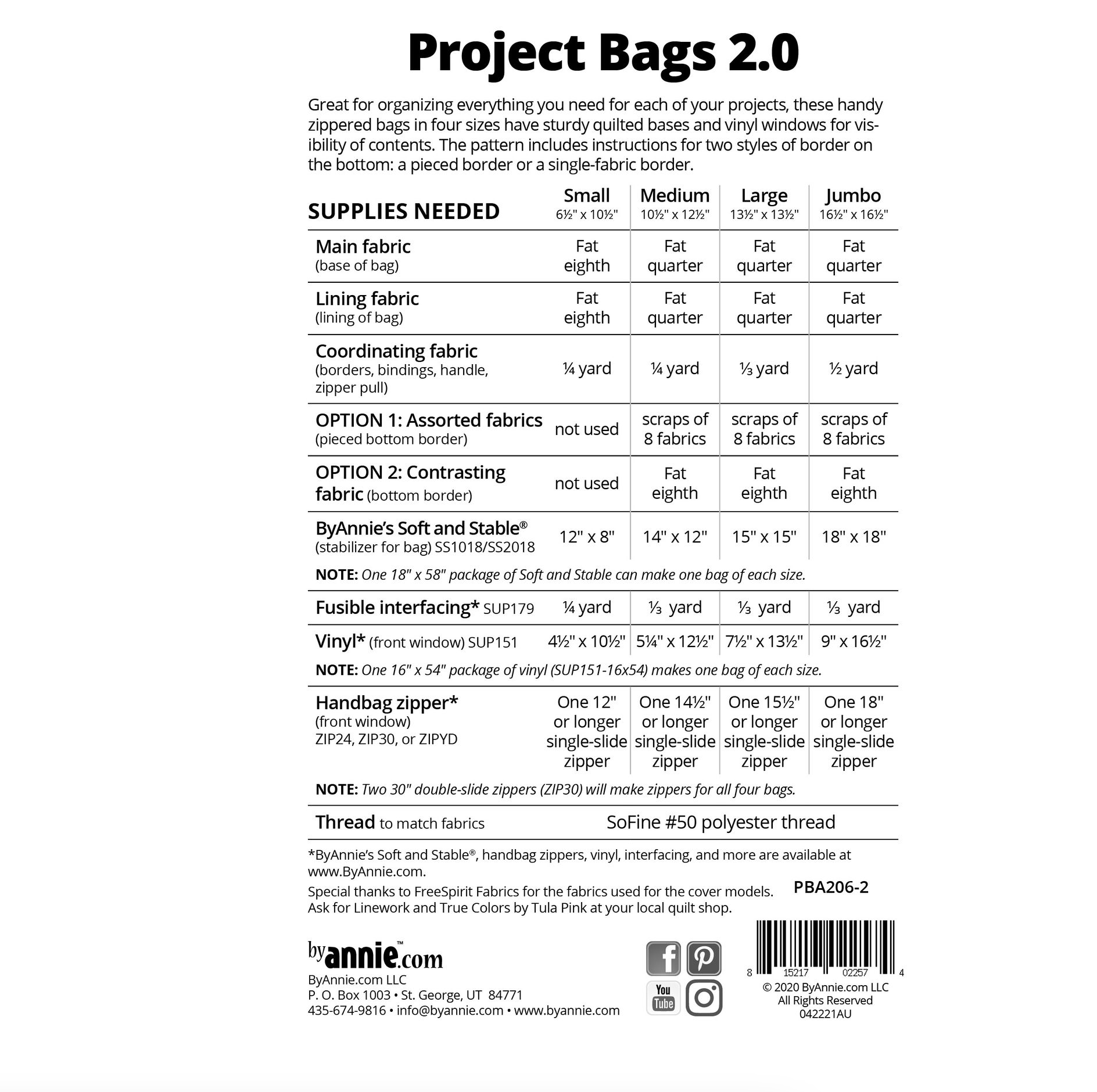 Portable Project Bag Pattern with Clear Front - Bags by Annie