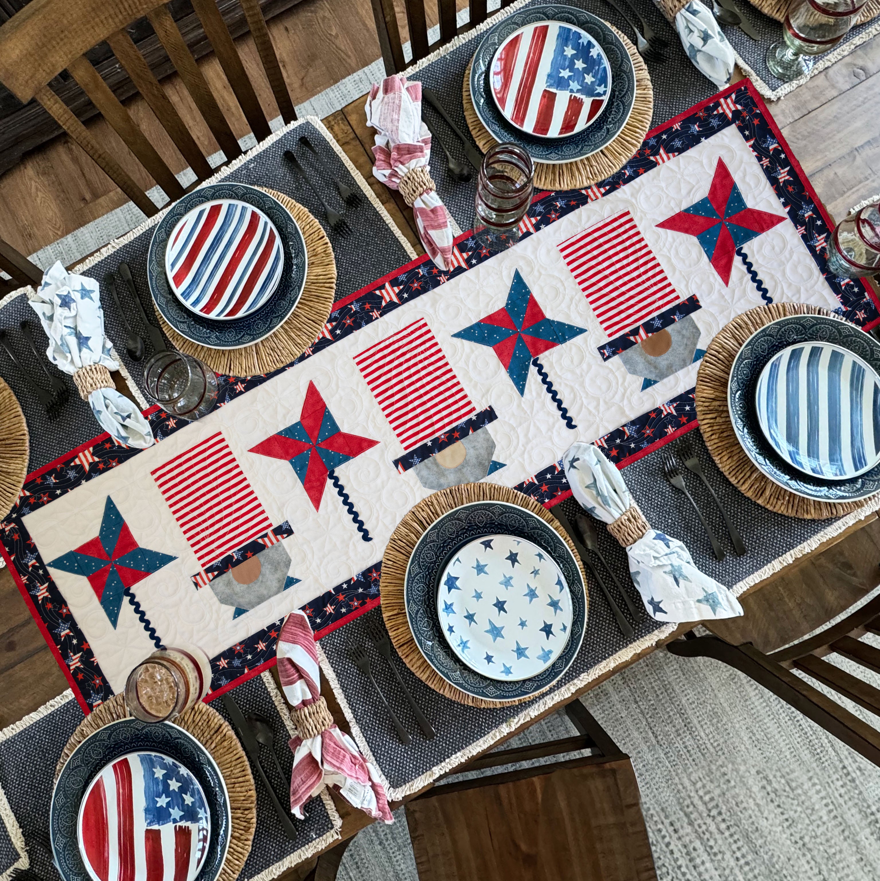 Patriotic Gnomes Quilted Table Runner Precut Quilt Kit