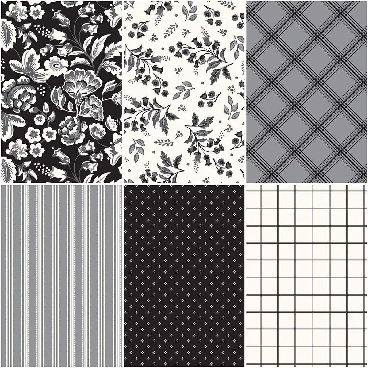 Midnight Meadow Black and White Charm Pack 5 inch Squares Riley Blake