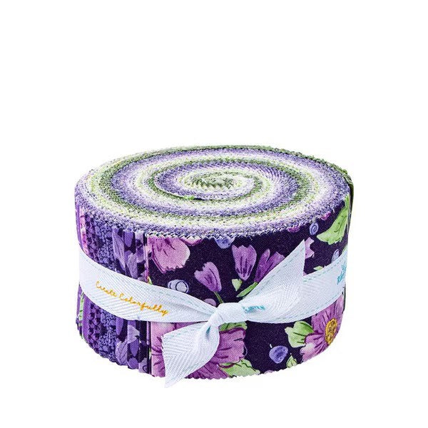 Plum Petals purple and green floral Jelly Roll from Riley Blake