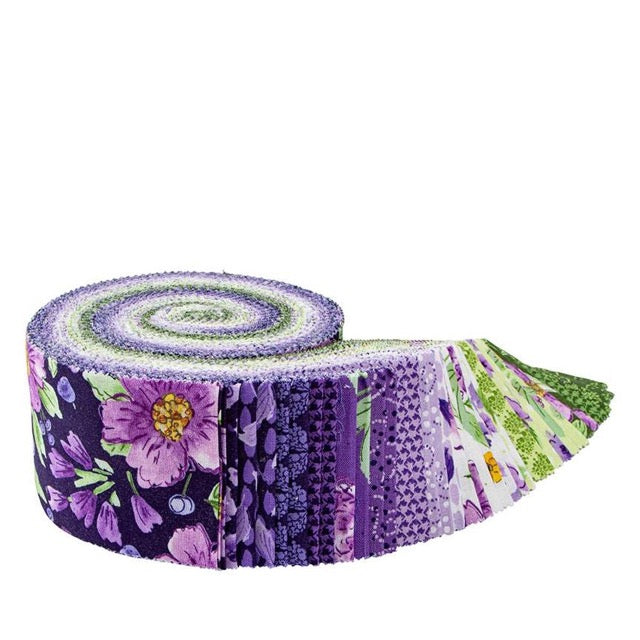 Plum Petals purple and green floral Jelly Roll from Riley Blake